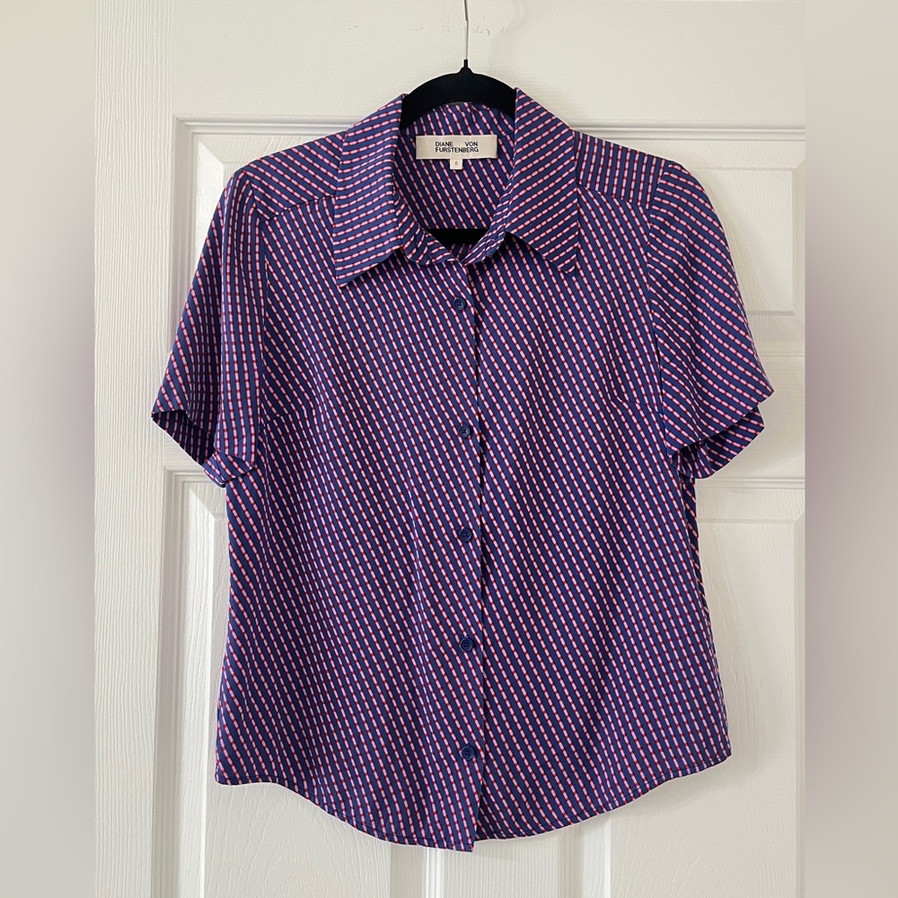 Diane Von Furstenberg Purple and Pink Blouse, Size 6